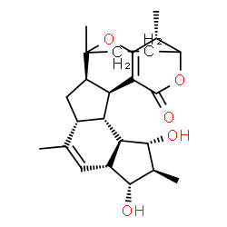 ChemSpider 2D Image | (2R,4R,7R,8R,9R,10S,11R,12R,13S,18R)-8,10-Dihydroxy-1,5,9,18-tetramethyl-16,20-dioxahexacyclo[15.3.2.0~2,13~.0~4,12~.0~7,11~.0~14,19~]docosa-5,14(19)-dien-15-one | C24H32O5