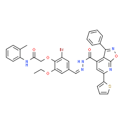 ChemSpider 2D Image | 2-{2-Bromo-6-ethoxy-4-[(Z)-({[3-phenyl-6-(2-thienyl)[1,2]oxazolo[5,4-b]pyridin-4-yl]carbonyl}hydrazono)methyl]phenoxy}-N-(2-methylphenyl)acetamide | C35H28BrN5O5S