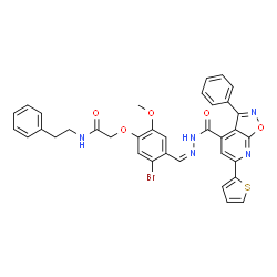 ChemSpider 2D Image | 2-{5-Bromo-2-methoxy-4-[(Z)-({[3-phenyl-6-(2-thienyl)[1,2]oxazolo[5,4-b]pyridin-4-yl]carbonyl}hydrazono)methyl]phenoxy}-N-(2-phenylethyl)acetamide | C35H28BrN5O5S