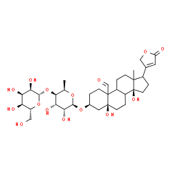 ChemSpider 2D Image | (3beta,5beta,8xi,9xi,10xi,13xi,17xi)-3-{[4-O-(beta-D-Allopyranosyl)-6-deoxy-beta-D-gulopyranosyl]oxy}-5,14-dihydroxy-19-oxocard-20(22)-enolide | C35H52O15