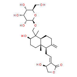 ChemSpider 2D Image | [(2R,4aS,5R,8aS)-2-Hydroxy-5-{(2E)-2-[(4S)-4-hydroxy-2-oxodihydro-3(2H)-furanylidene]ethyl}-1,4a-dimethyl-6-methylenedecahydro-1-naphthalenyl]methyl beta-D-allopyranoside | C26H40O10