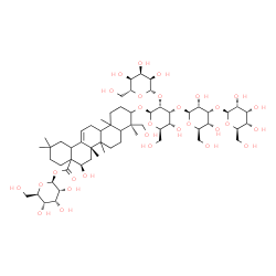 ChemSpider 2D Image | 1-O-[(5xi,8xi,9xi,10xi,16alpha,17xi,18xi)-3-{[beta-D-Allopyranosyl-(1->2)-[beta-D-allopyranosyl-(1->3)-beta-D-allopyranosyl-(1->3)]-beta-D-allopyranosyl]oxy}-16,24-dihydroxy-28-oxoolean-12-en-28-yl]-b
eta-D-allopyranose | C60H98O30