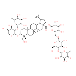 ChemSpider 2D Image | 6-Deoxy-beta-D-allopyranosyl-(1->4)-beta-D-glucopyranosyl-(1->6)-1-O-[3-{[2-O-(6-deoxy-beta-D-allopyranosyl)-beta-D-ribopyranosyl]oxy}-23-hydroxy-28-oxolup-20(29)-en-28-yl]-beta-D-glucopyranose | C59H96O26