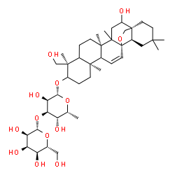 ChemSpider 2D Image | (5xi,9xi,13alpha,14xi,17alpha)-16,23-Dihydroxy-13,28-epoxyolean-11-en-3-yl 3-O-beta-D-allopyranosyl-6-deoxy-beta-D-gulopyranoside | C42H68O13