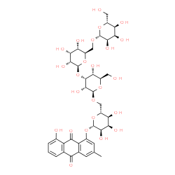 ChemSpider 2D Image | 8-Hydroxy-3-methyl-9,10-dioxo-9,10-dihydro-1-anthracenyl beta-D-allopyranosyl-(1->6)-beta-D-allopyranosyl-(1->3)-beta-D-allopyranosyl-(1->6)-beta-D-allopyranoside | C39H50O24