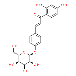 ChemSpider 2D Image | 4-[(1E)-3-(2,4-Dihydroxyphenyl)-3-oxo-1-propen-1-yl]phenyl alpha-L-allopyranoside | C21H22O9