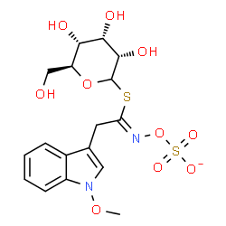 ChemSpider 2D Image | 1-S-[(1Z)-2-(1-Methoxy-1H-indol-3-yl)-N-(sulfonatooxy)ethanimidoyl]-1-thio-L-allopyranose | C17H21N2O10S2