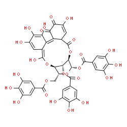 ChemSpider 2D Image | (1R,3Z,9Z,18R,19S,21R,22R)-3,6,7,8,13-Pentahydroxy-11,12,16-trioxo-21-{[(3,4,5-trihydroxybenzoyl)oxy]methyl}-2,17,20-trioxatetracyclo[16.3.1.0~4,9~.0~10,15~]docosa-3,5,7,9,13-pentaene-19,22-diyl bis(3
,4,5-trihydroxybenzoate) | C41H30O26