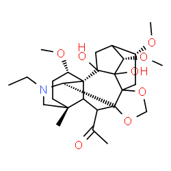 ChemSpider 2D Image | 1-[(1R,2S,4S,6R,13S,16R,19S)-14-Ethyl-2,3-dihydroxy-4,6,19-trimethoxy-16-methyl-9,11-dioxa-14-azaheptacyclo[10.7.2.1~2,5~.0~1,13~.0~3,8~.0~8,12~.0~16,20~]docos-21-yl]ethanone | C27H41NO8