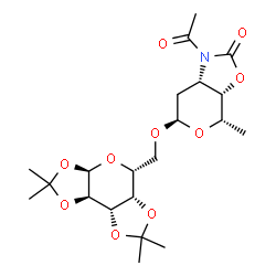 ChemSpider 2D Image | (3aS,4S,6R,7aS)-1-Acetyl-4-methyl-6-{[(3aR,5R,5aS,8aS,8bR)-2,2,7,7-tetramethyltetrahydro-3aH-bis[1,3]dioxolo[4,5-b:4',5'-d]pyran-5-yl]methoxy}hexahydro-2H-pyrano[4,3-d][1,3]oxazol-2-one (non-preferred
 name) | C21H31NO10