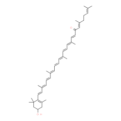 ChemSpider 2D Image | (6E,9E,11E,13E,15E,17E,19E,21E,23E,25E)-26-(4-Hydroxy-2,6,6-trimethyl-1-cyclohexen-1-yl)-2,6,11,15,20,24-hexamethyl-2,6,9,11,13,15,17,19,21,23,25-hexacosaundecaen-8-one | C41H56O2