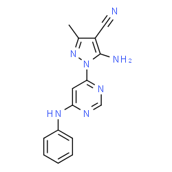 ChemSpider 2D Image | 5-Amino-1-(6-anilino-4-pyrimidinyl)-3-methyl-1H-pyrazole-4-carbonitrile | C15H13N7