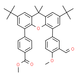 ChemSpider 2D Image | Methyl 4-[5-(3-formyl-4-methoxyphenyl)-9,9-dimethyl-2,7-bis(2-methyl-2-propanyl)-9H-xanthen-4-yl]benzoate | C39H42O5