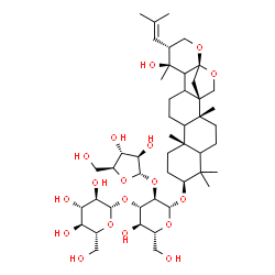 ChemSpider 2D Image | (1S,2R,7S,10R,16S,17R,20R)-16-Hydroxy-2,6,6,10,16-pentamethyl-17-(2-methyl-1-propen-1-yl)-19,21-dioxahexacyclo[18.2.1.0~1,14~.0~2,11~.0~5,10~.0~15,20~]tricos-7-yl alpha-L-arabinofuranosyl-(1->2)-[beta
-D-glucopyranosyl-(1->3)]-beta-D-glucopyranoside | C47H76O18