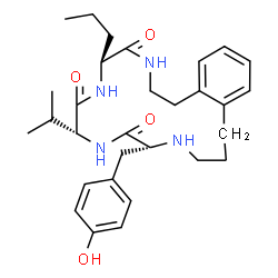 ChemSpider 2D Image | (5S,8R,11R)-11-(4-Hydroxybenzyl)-8-isopropyl-5-propyl-2,3,5,6,8,9,12,13,14,15-decahydro-1H-3,6,9,12-benzotetraazacycloheptadecine-4,7,10(11H)-trione | C30H42N4O4