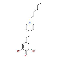 ChemSpider 2D Image | 2,6-Dibromo-4-[2-(1-hexyl-4(1H)-pyridinylidene)ethylidene]-2,5-cyclohexadien-1-one | C19H21Br2NO