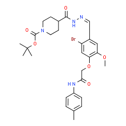 ChemSpider 2D Image | 2-Methyl-2-propanyl 4-{[(2Z)-2-(2-bromo-5-methoxy-4-{2-[(4-methylphenyl)amino]-2-oxoethoxy}benzylidene)hydrazino]carbonyl}-1-piperidinecarboxylate | C28H35BrN4O6
