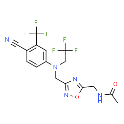 ChemSpider 2D Image | N-{[3-({[4-Cyano-3-(trifluoromethyl)phenyl](2,2,2-trifluoroethyl)amino}methyl)-1,2,4-oxadiazol-5-yl]methyl}acetamide | C16H13F6N5O2