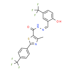 ChemSpider 2D Image | N'-{(Z)-[2-Hydroxy-5-(trifluoromethyl)phenyl]methylene}-4-methyl-2-[4-(trifluoromethyl)phenyl]-1,3-thiazole-5-carbohydrazide | C20H13F6N3O2S