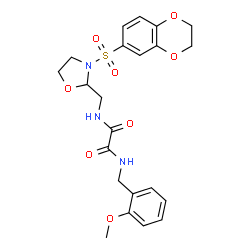 ChemSpider 2D Image | N-{[3-(2,3-Dihydro-1,4-benzodioxin-6-ylsulfonyl)-1,3-oxazolidin-2-yl]methyl}-N'-(2-methoxybenzyl)ethanediamide | C22H25N3O8S