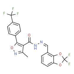 ChemSpider 2D Image | N'-[(Z)-(2,2-Difluoro-1,3-benzodioxol-4-yl)methylene]-3-methyl-5-[4-(trifluoromethyl)phenyl]-1,2-oxazole-4-carbohydrazide | C20H12F5N3O4
