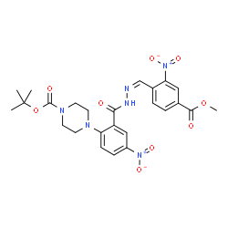 ChemSpider 2D Image | 2-Methyl-2-propanyl 4-[2-({(2Z)-2-[4-(methoxycarbonyl)-2-nitrobenzylidene]hydrazino}carbonyl)-4-nitrophenyl]-1-piperazinecarboxylate | C25H28N6O9