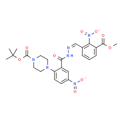 ChemSpider 2D Image | 2-Methyl-2-propanyl 4-[2-({(2Z)-2-[3-(methoxycarbonyl)-2-nitrobenzylidene]hydrazino}carbonyl)-4-nitrophenyl]-1-piperazinecarboxylate | C25H28N6O9