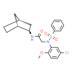 ChemSpider 2D Image | N-[(1R,2R,4R)-Bicyclo[2.2.1]hept-2-yl]-N~2~-(5-chloro-2-methoxyphenyl)-N~2~-(phenylsulfonyl)glycinamide | C22H25ClN2O4S