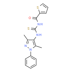 ChemSpider 2D Image | N-[(3,5-Dimethyl-1-phenyl-1H-pyrazol-4-yl)carbamothioyl]-2-thiophenecarboxamide | C17H16N4OS2