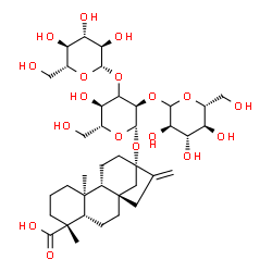 ChemSpider 2D Image | (5beta,8alpha,9beta,10alpha,13alpha)-13-{[beta-D-Glucopyranosyl-(1->3)-[D-glucopyranosyl-(1->2)]-(3xi)-beta-D-ribo-hexopyranosyl]oxy}kaur-16-en-18-oic acid | C38H60O18