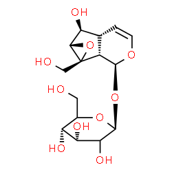ChemSpider 2D Image | (1aS,1bS,2S,5aR,6S,6aS)-6-Hydroxy-1a-(hydroxymethyl)-1a,1b,2,5a,6,6a-hexahydrooxireno[4,5]cyclopenta[1,2-c]pyran-2-yl beta-D-erythro-hexopyranoside | C15H22O10