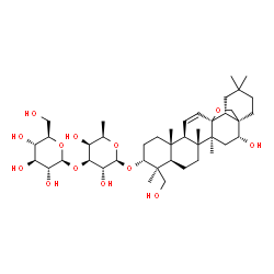 ChemSpider 2D Image | (3alpha,16alpha)-16,24-Dihydroxy-13,28-epoxyolean-11-en-3-yl 6-deoxy-3-O-beta-D-glucopyranosyl-beta-D-galactopyranoside | C42H68O13