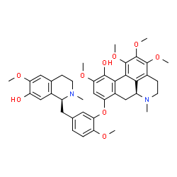 ChemSpider 2D Image | (6aS)-8-(5-{[(1S)-7-Hydroxy-6-methoxy-2-methyl-1,2,3,4-tetrahydro-1-isoquinolinyl]methyl}-2-methoxyphenoxy)-1,2,3,10-tetramethoxy-6-methyl-5,6,6a,7-tetrahydro-4H-dibenzo[de,g]quinolin-11-ol | C40H46N2O9