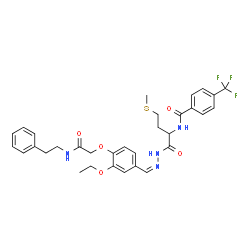 ChemSpider 2D Image | N-{1-[(2Z)-2-(3-Ethoxy-4-{2-oxo-2-[(2-phenylethyl)amino]ethoxy}benzylidene)hydrazino]-4-(methylsulfanyl)-1-oxo-2-butanyl}-4-(trifluoromethyl)benzamide (non-preferred name) | C32H35F3N4O5S