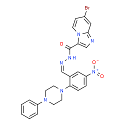 ChemSpider 2D Image | 7-Bromo-N'-{(Z)-[5-nitro-2-(4-phenyl-1-piperazinyl)phenyl]methylene}imidazo[1,2-a]pyridine-3-carbohydrazide | C25H22BrN7O3
