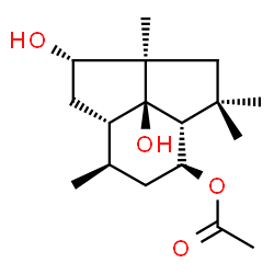 ChemSpider 2D Image | (2S,2aR,4aR,5S,7R,7aS,7bR)-2,7b-Dihydroxy-2a,4,4,7-tetramethyldecahydro-1H-cyclopenta[cd]inden-5-yl acetate | C17H28O4