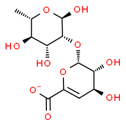 ChemSpider 2D Image | 6-Deoxy-2-O-(4-deoxy-beta-L-threo-hex-4-enopyranuronosyl)-alpha-L-mannopyranose | C12H17O10