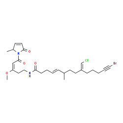 ChemSpider 2D Image | (4E,9E)-14-Bromo-9-(chloromethylene)-N-[(3E)-3-methoxy-5-(2-methyl-5-oxo-2,5-dihydro-1H-pyrrol-1-yl)-5-oxo-3-penten-1-yl]-6-methyl-4-tetradecen-13-ynamide | C27H36BrClN2O4