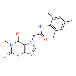 ChemSpider 2D Image | 2-(1,3-Dimethyl-2,6-dioxo-1,2,3,6-tetrahydro-7H-purin-7-yl)-N-mesitylacetamide | C18H21N5O3