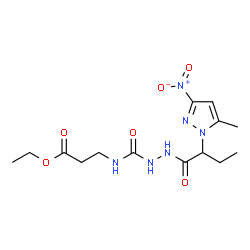 ChemSpider 2D Image | Ethyl N-({2-[2-(5-methyl-3-nitro-1H-pyrazol-1-yl)butanoyl]hydrazino}carbonyl)-beta-alaninate | C14H22N6O6