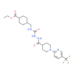 ChemSpider 2D Image | Ethyl 4-[({[2-({1-[5-(trifluoromethyl)-2-pyridinyl]-4-piperidinyl}carbonyl)hydrazino]carbonyl}amino)methyl]cyclohexanecarboxylate | C23H32F3N5O4