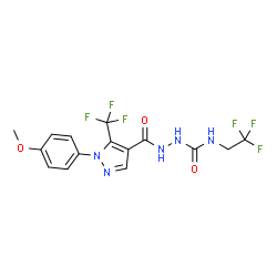ChemSpider 2D Image | 2-{[1-(4-Methoxyphenyl)-5-(trifluoromethyl)-1H-pyrazol-4-yl]carbonyl}-N-(2,2,2-trifluoroethyl)hydrazinecarboxamide | C15H13F6N5O3