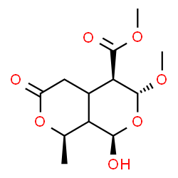 ChemSpider 2D Image | Methyl (1R,3R,4R,8R)-1-hydroxy-3-methoxy-8-methyl-6-oxohexahydro-1H,3H-pyrano[3,4-c]pyran-4-carboxylate | C12H18O7