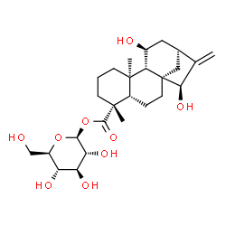 ChemSpider 2D Image | 1-O-[(5beta,8alpha,9beta,10alpha,11beta,15beta)-11,15-Dihydroxy-18-oxokaur-16-en-18-yl]-beta-D-glucopyranose | C26H40O9