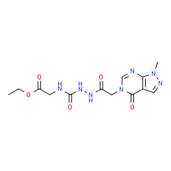 ChemSpider 2D Image | Ethyl N-({2-[(1-methyl-4-oxo-1,4-dihydro-5H-pyrazolo[3,4-d]pyrimidin-5-yl)acetyl]hydrazino}carbonyl)glycinate | C13H17N7O5