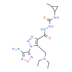ChemSpider 2D Image | 2-({1-(4-Amino-1,2,5-oxadiazol-3-yl)-5-[(diethylamino)methyl]-1H-1,2,3-triazol-4-yl}carbonyl)-N-(2-methylcyclopropyl)hydrazinecarboxamide | C15H24N10O3