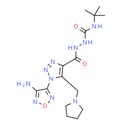 ChemSpider 2D Image | 2-{[1-(4-Amino-1,2,5-oxadiazol-3-yl)-5-(1-pyrrolidinylmethyl)-1H-1,2,3-triazol-4-yl]carbonyl}-N-(2-methyl-2-propanyl)hydrazinecarboxamide | C15H24N10O3