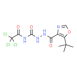 ChemSpider 2D Image | 2-{[5-(2-Methyl-2-propanyl)-1,3-oxazol-4-yl]carbonyl}-N-(trichloroacetyl)hydrazinecarboxamide | C11H13Cl3N4O4