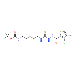 ChemSpider 2D Image | 2-Methyl-2-propanyl {5-[({2-[(3-chloro-4-methyl-2-thienyl)carbonyl]hydrazino}carbonothioyl)amino]pentyl}carbamate | C17H27ClN4O3S2