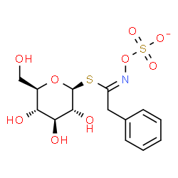 ChemSpider 2D Image | 1-S-[2-phenyl-N-(sulfonatooxy)ethanimidoyl]-1-thio-beta-D-glucopyranose | C14H18NO9S2